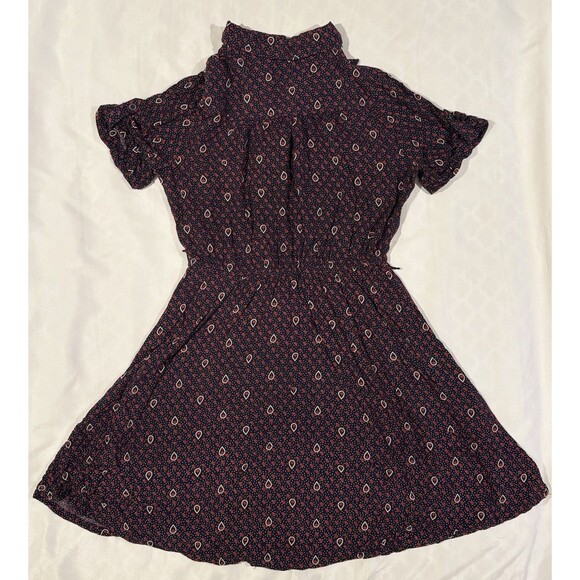 Vintage Y2K Forever 21 babydoll Shirt Dress M Black Red Paisley 90s Office Siren - Picture 2 of 16